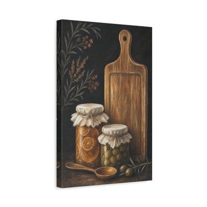 Side Mockup 4. Rustic Preserves And Olives shown as canvas print