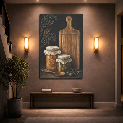 Mockup 2. Rustic Preserves And Olives shown as canvas print