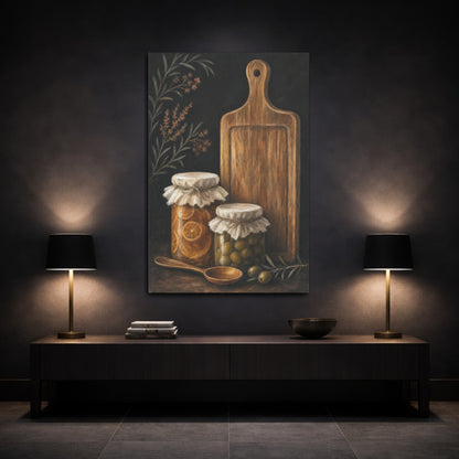 Mockup 3. Rustic Preserves And Olives shown as canvas print