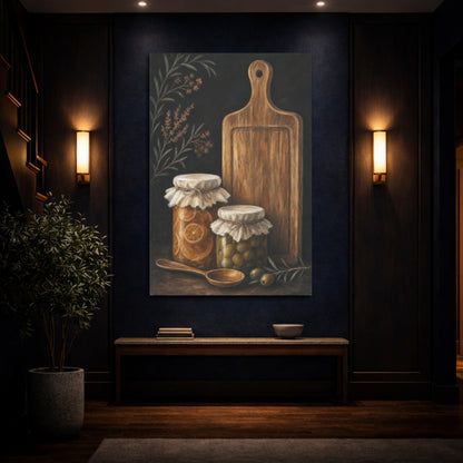 Mockup 4. Rustic Preserves And Olives shown as canvas print
