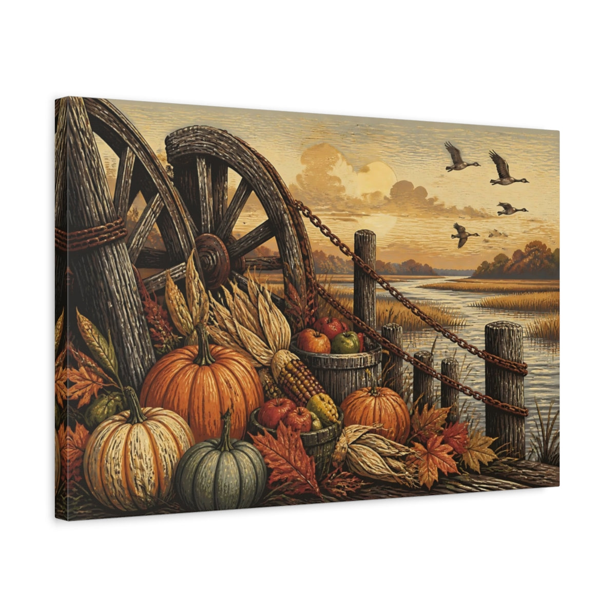 Side Mockup 3. Rustic Pumpkin Harvest shown as canvas print
