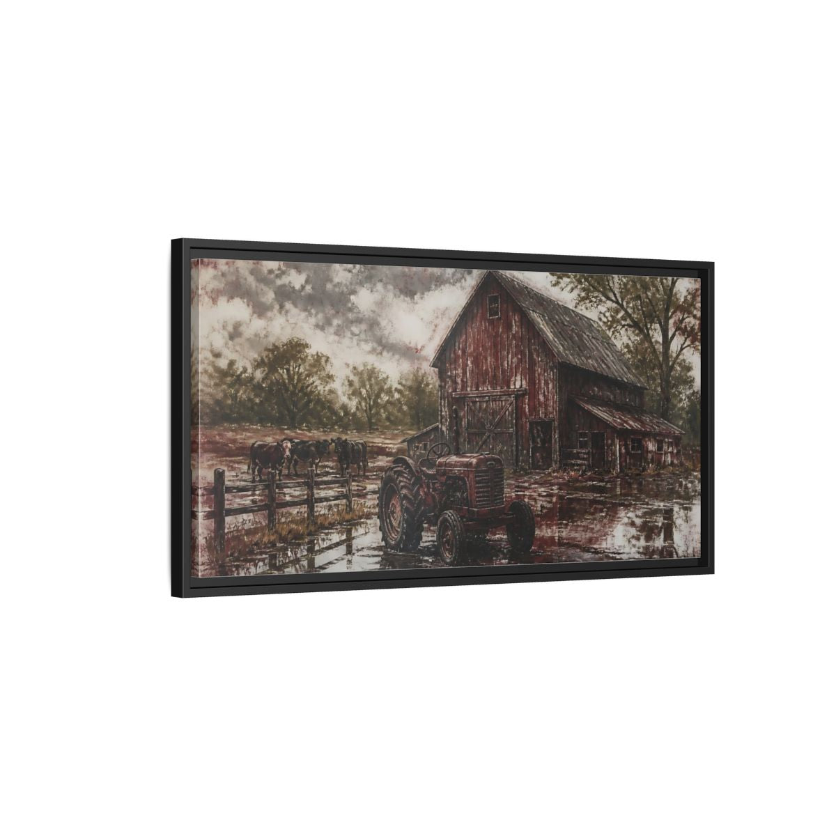 Side Mockup 2. Rustic Red Barn shown as framed canvas print