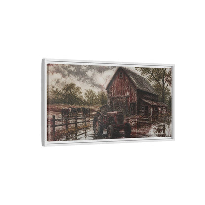 Side Mockup 1. Rustic Red Barn shown as framed canvas print