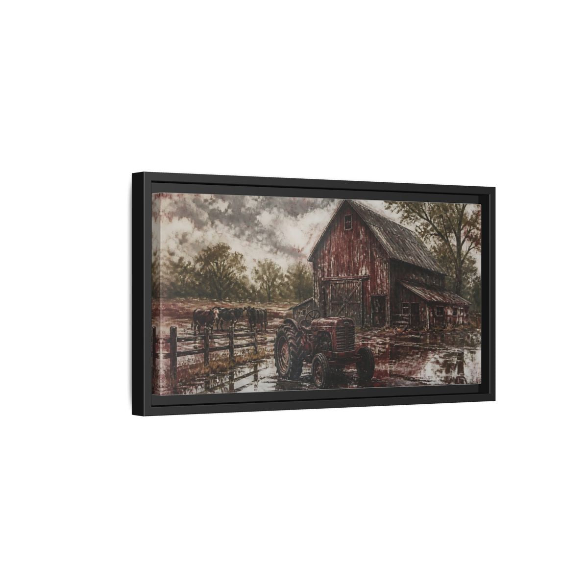 Side Mockup 8. Rustic Red Barn shown as framed canvas print