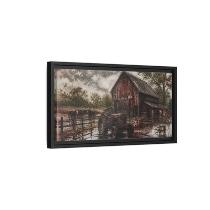 Side Mockup 8. Rustic Red Barn shown as framed canvas print