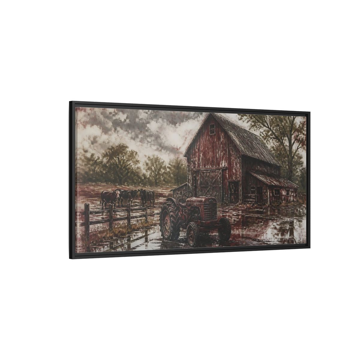 Side Mockup 5. Rustic Red Barn shown as framed canvas print