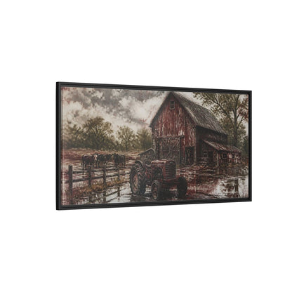 Side Mockup 5. Rustic Red Barn shown as framed canvas print