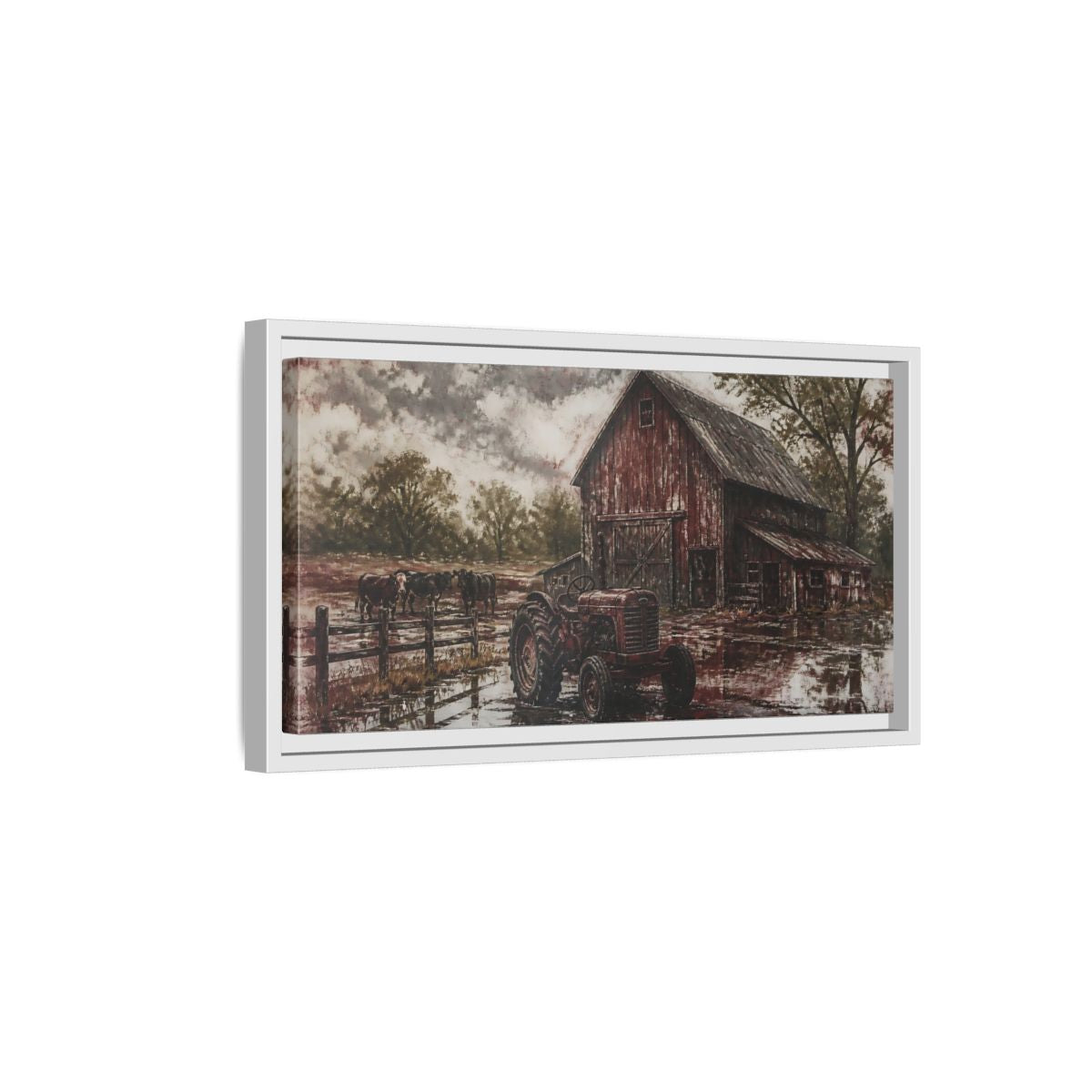 Side Mockup 6. Rustic Red Barn shown as framed canvas print