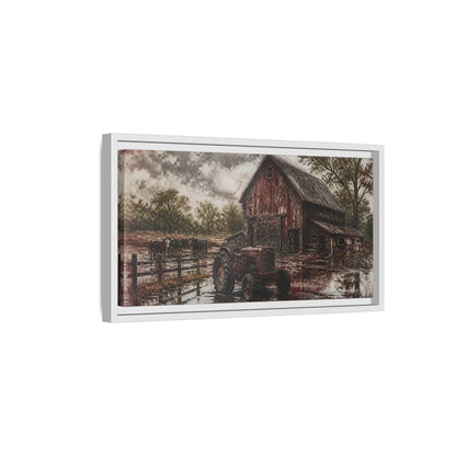 Side Mockup 6. Rustic Red Barn shown as framed canvas print