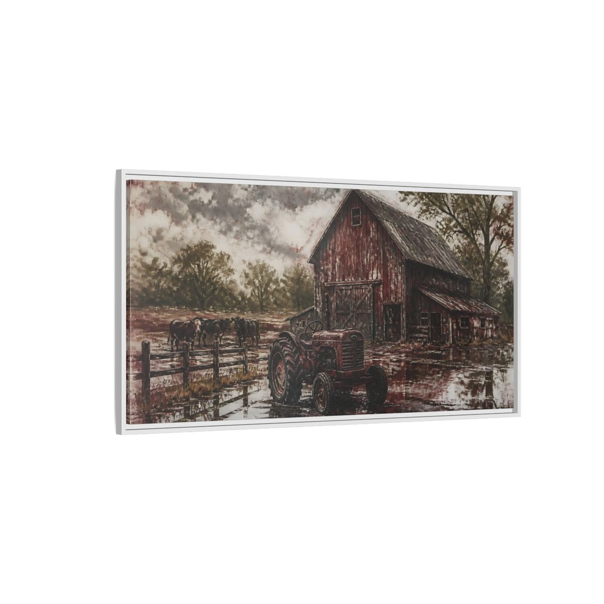 Side Mockup 3. Rustic Red Barn shown as framed canvas print