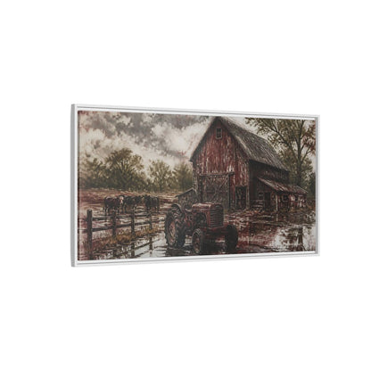 Side Mockup 3. Rustic Red Barn shown as framed canvas print