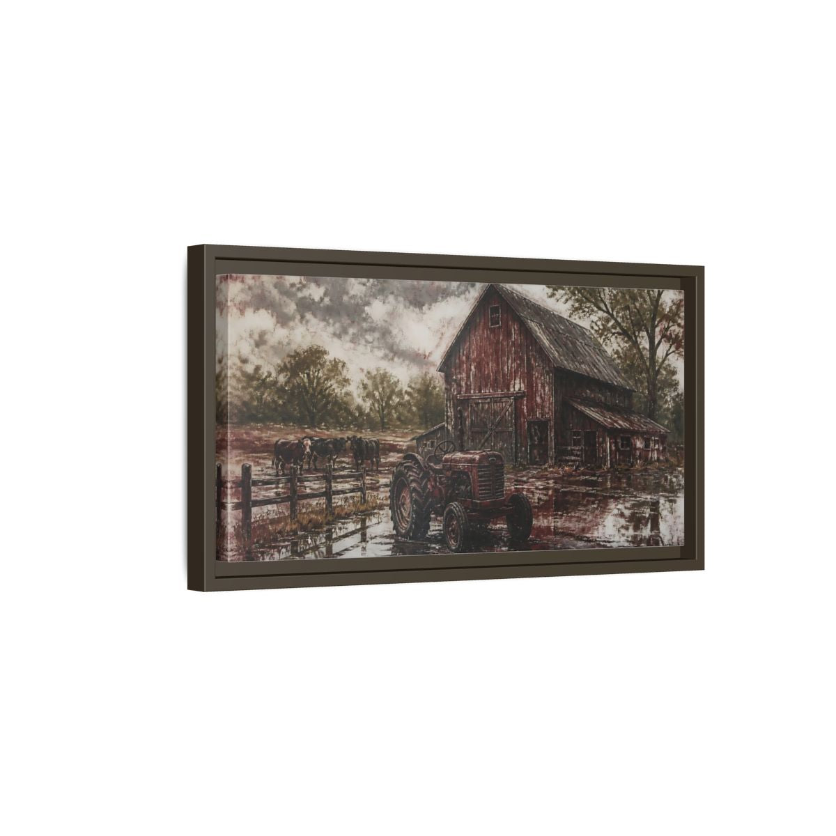 Side Mockup 7. Rustic Red Barn shown as framed canvas print