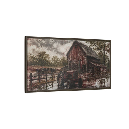 Side Mockup 4. Rustic Red Barn shown as framed canvas print