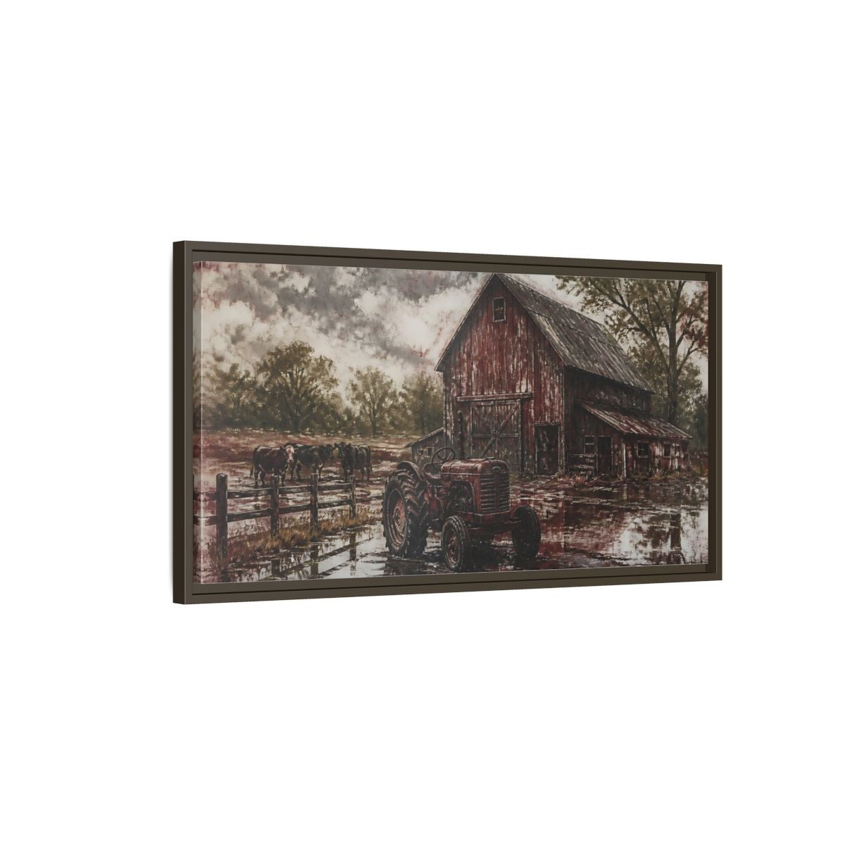 Main Mockup. Rustic Red Barn shown as framed canvas print