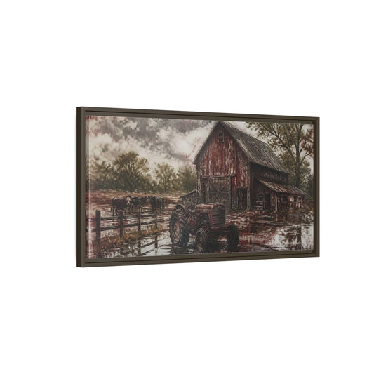 Main Mockup. Rustic Red Barn shown as framed canvas print
