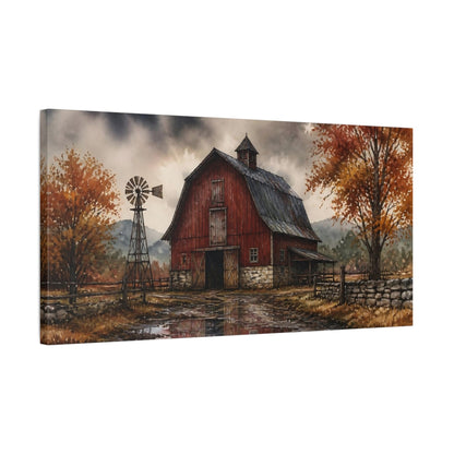 Side Mockup 1. Rustic Red Barn Reflections shown as canvas print