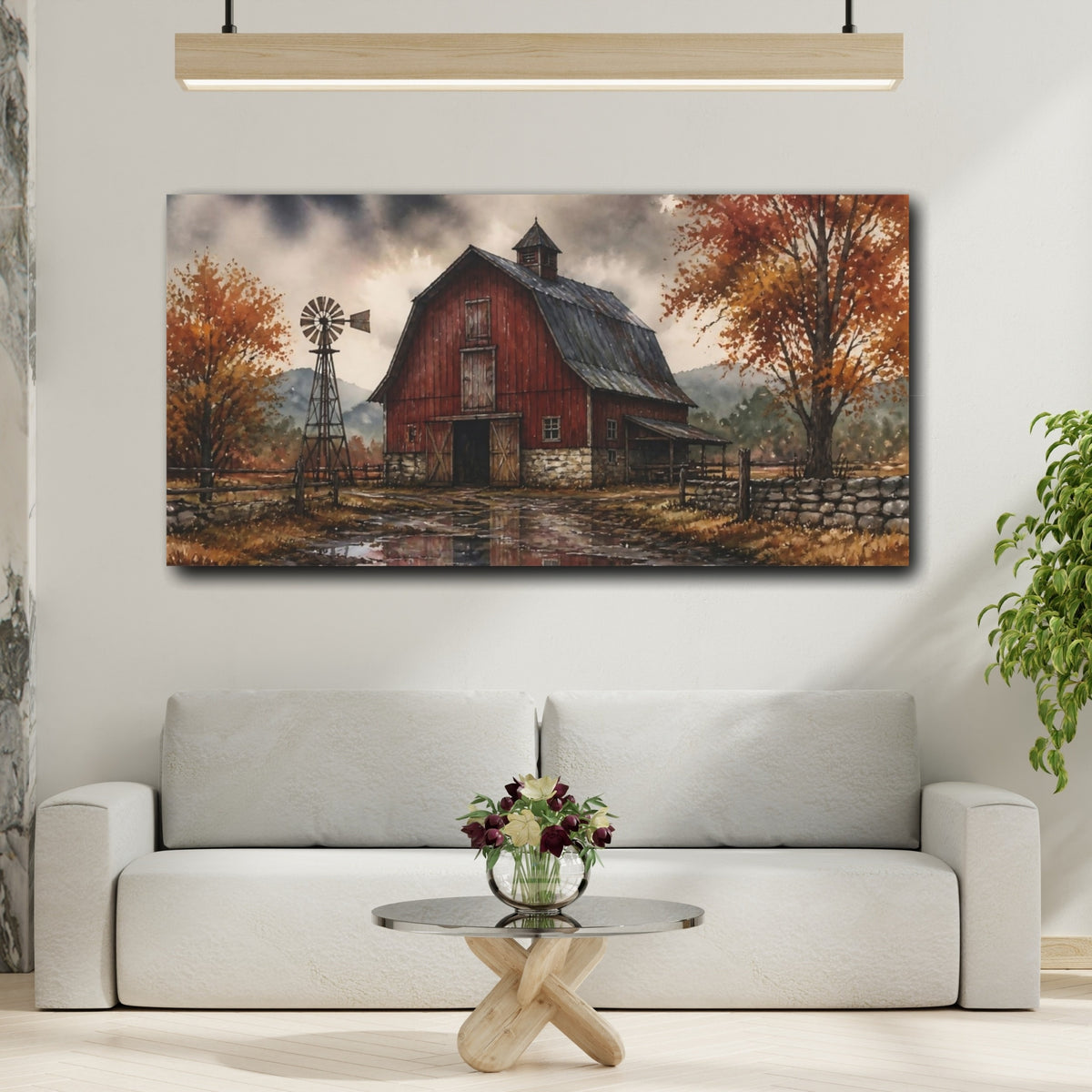 Mockup 2. Rustic Red Barn Reflections shown as canvas print