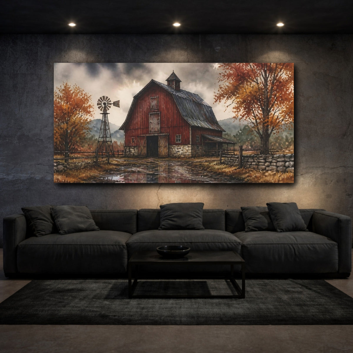 Mockup 3. Rustic Red Barn Reflections shown as canvas print