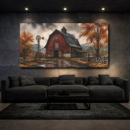 Mockup 3. Rustic Red Barn Reflections shown as canvas print