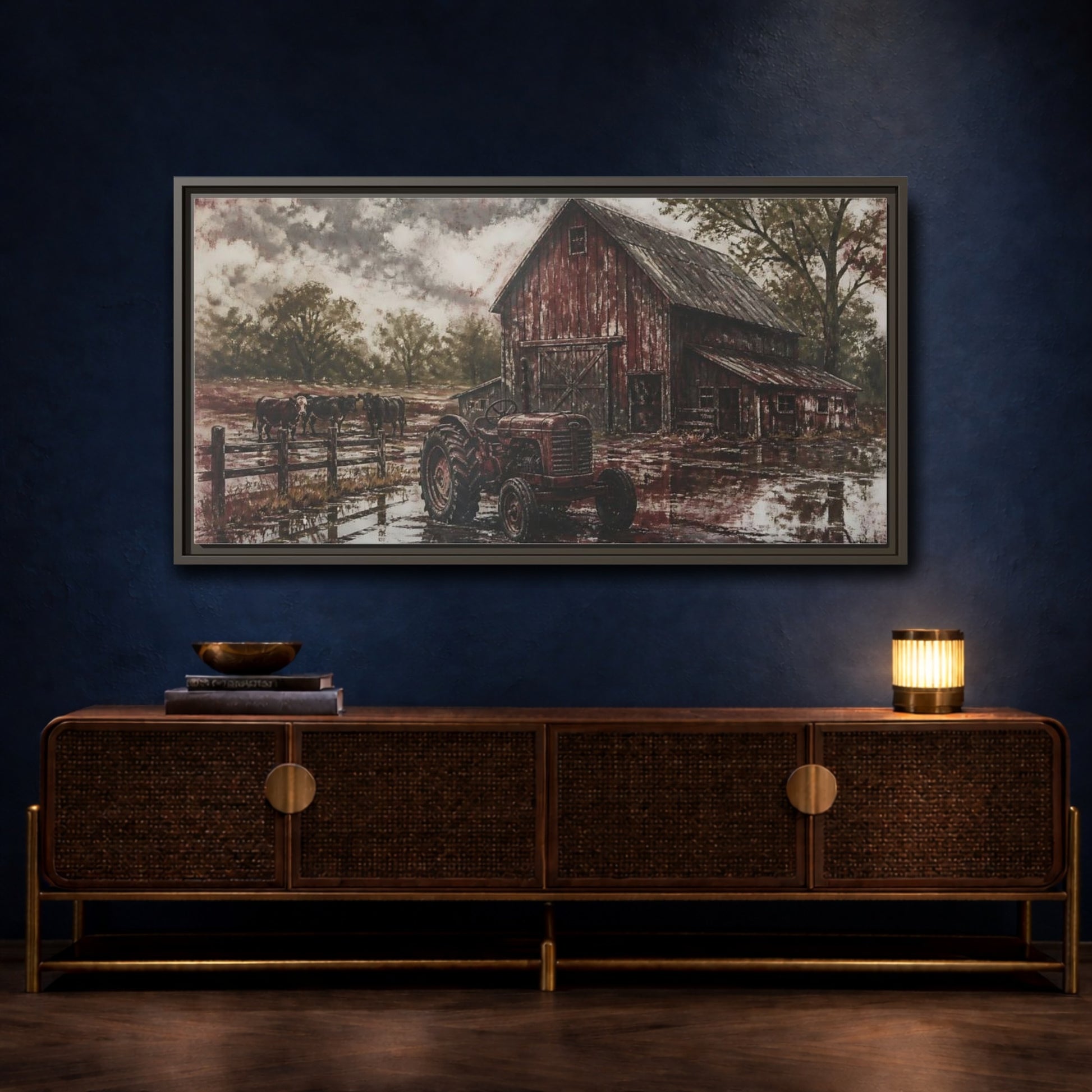 Mockup 4. Rustic Red Barn shown as framed canvas print