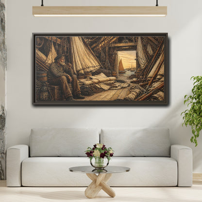 Mockup 2. Rustic Sailor In Loft shown as framed canvas print