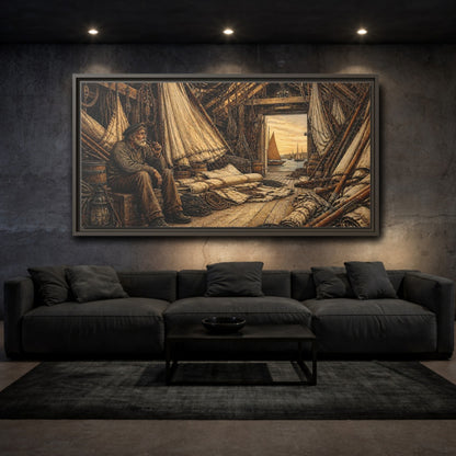 Mockup 3. Rustic Sailor In Loft shown as framed canvas print