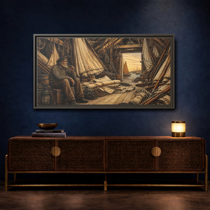 Mockup 4. Rustic Sailor In Loft shown as framed canvas print