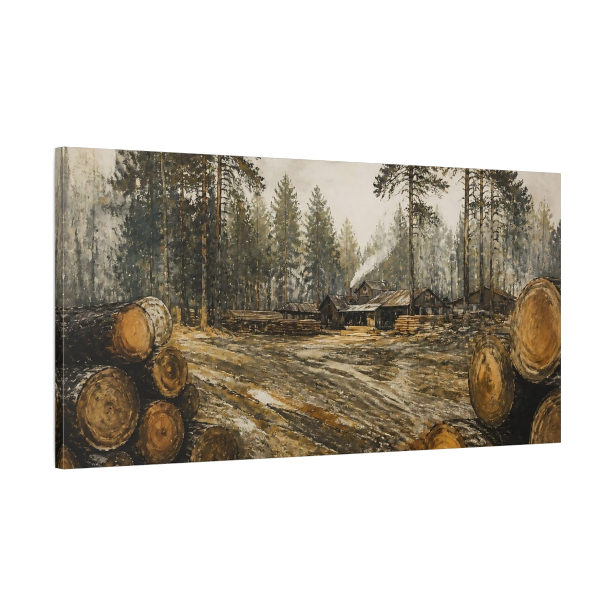 Main Mockup. Rustic Sawmill Scene shown as canvas print