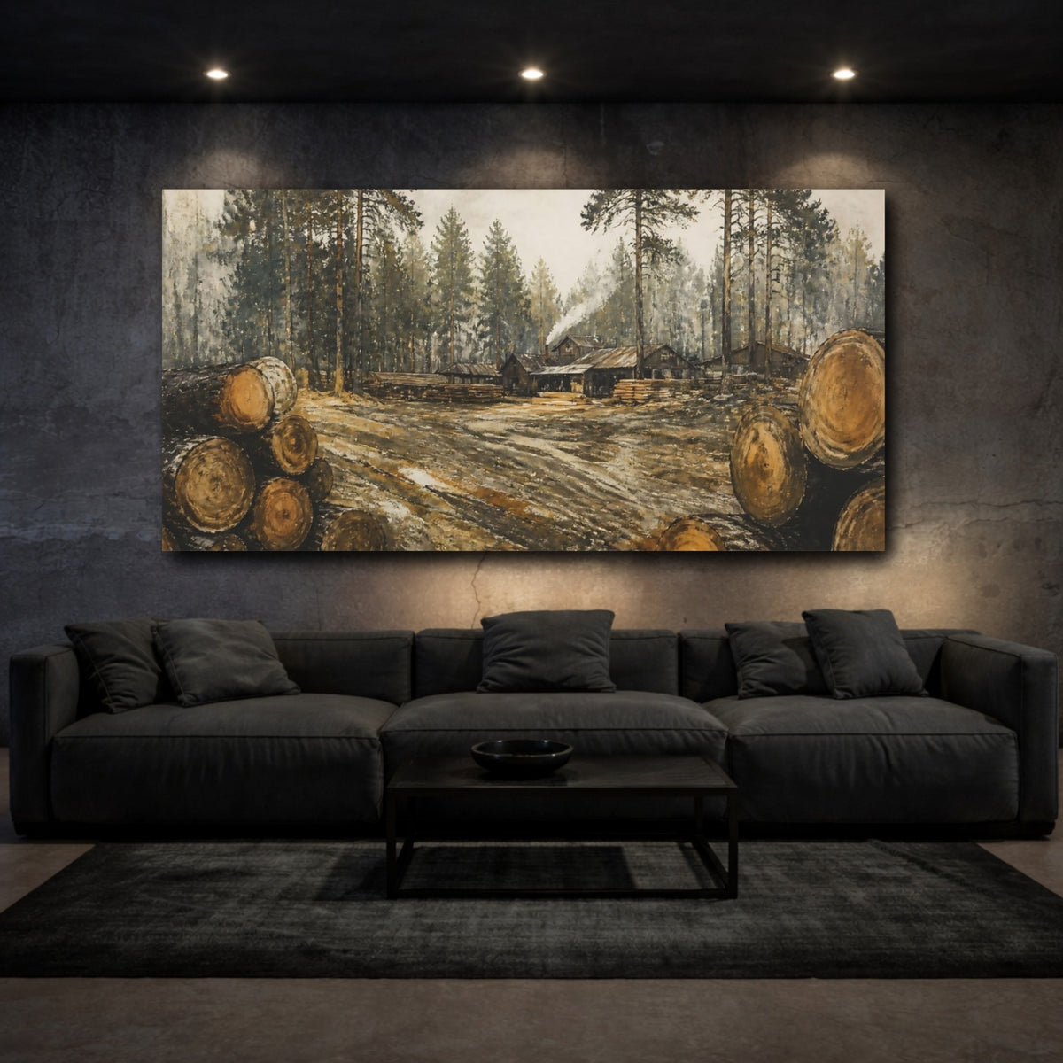 Mockup 3. Rustic Sawmill Scene shown as canvas print
