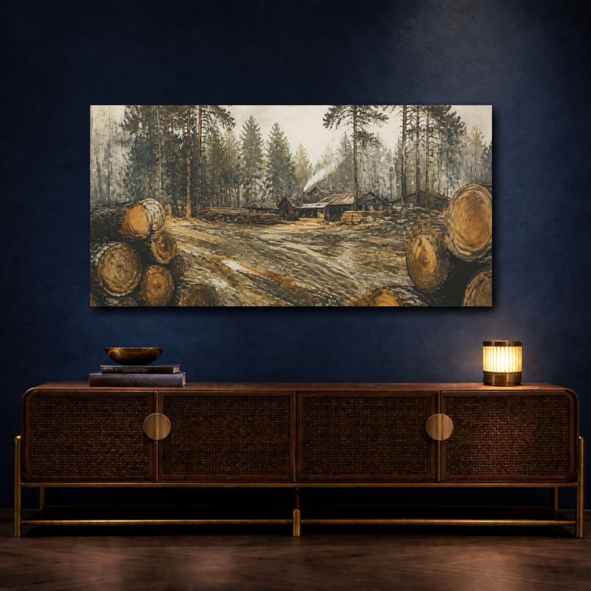 Mockup 4. Rustic Sawmill Scene shown as canvas print