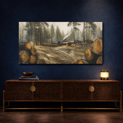 Mockup 4. Rustic Sawmill Scene shown as canvas print