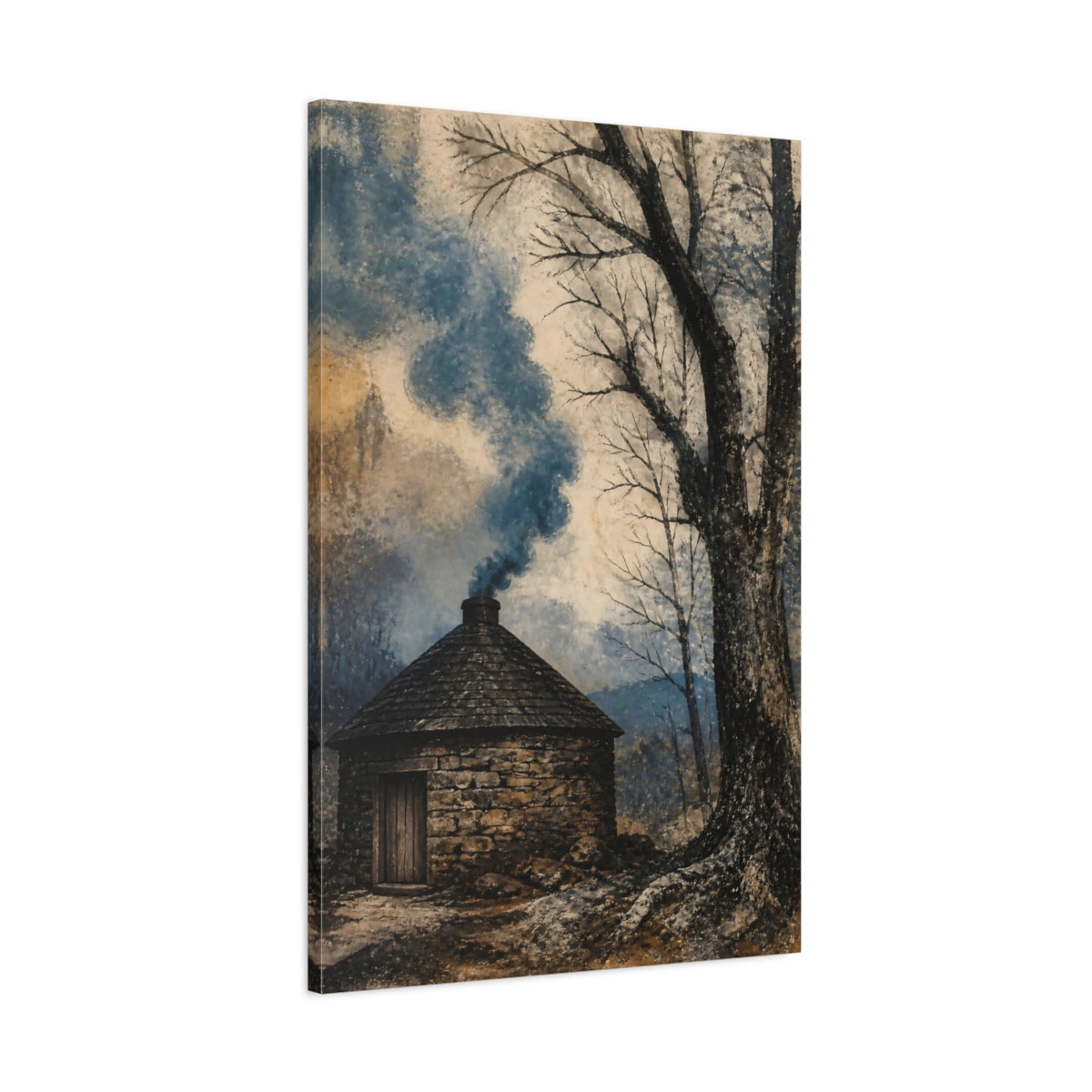 Main Mockup. Rustic Smokehouse Blue Smoke shown as canvas print