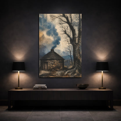 Mockup 3. Rustic Smokehouse Blue Smoke shown as canvas print