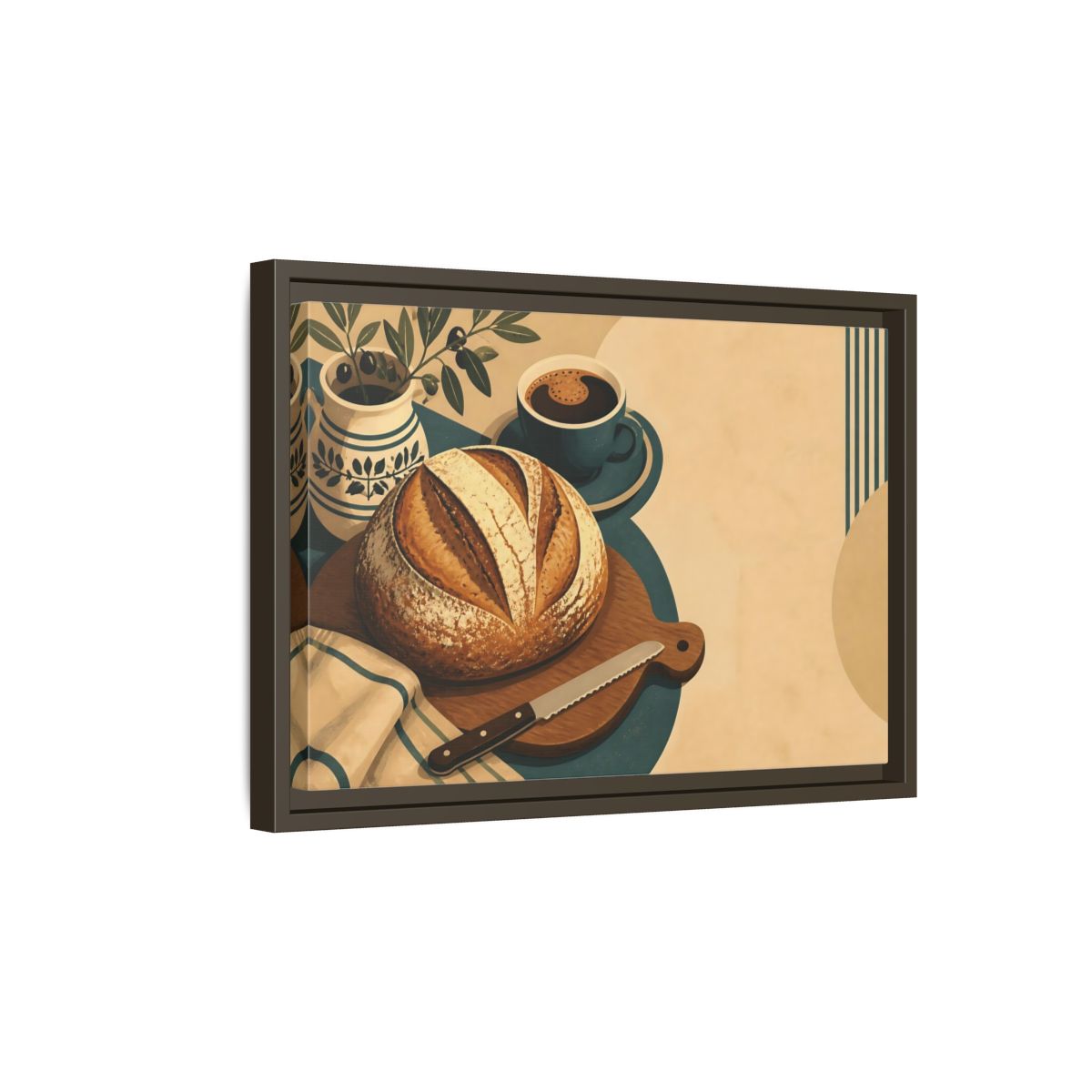 Side Mockup 5. Rustic Sourdough And Coffee shown as framed canvas print