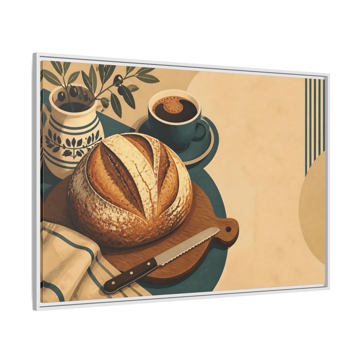 Side Mockup 7. Rustic Sourdough And Coffee shown as framed canvas print