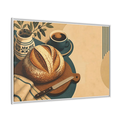 Side Mockup 7. Rustic Sourdough And Coffee shown as framed canvas print