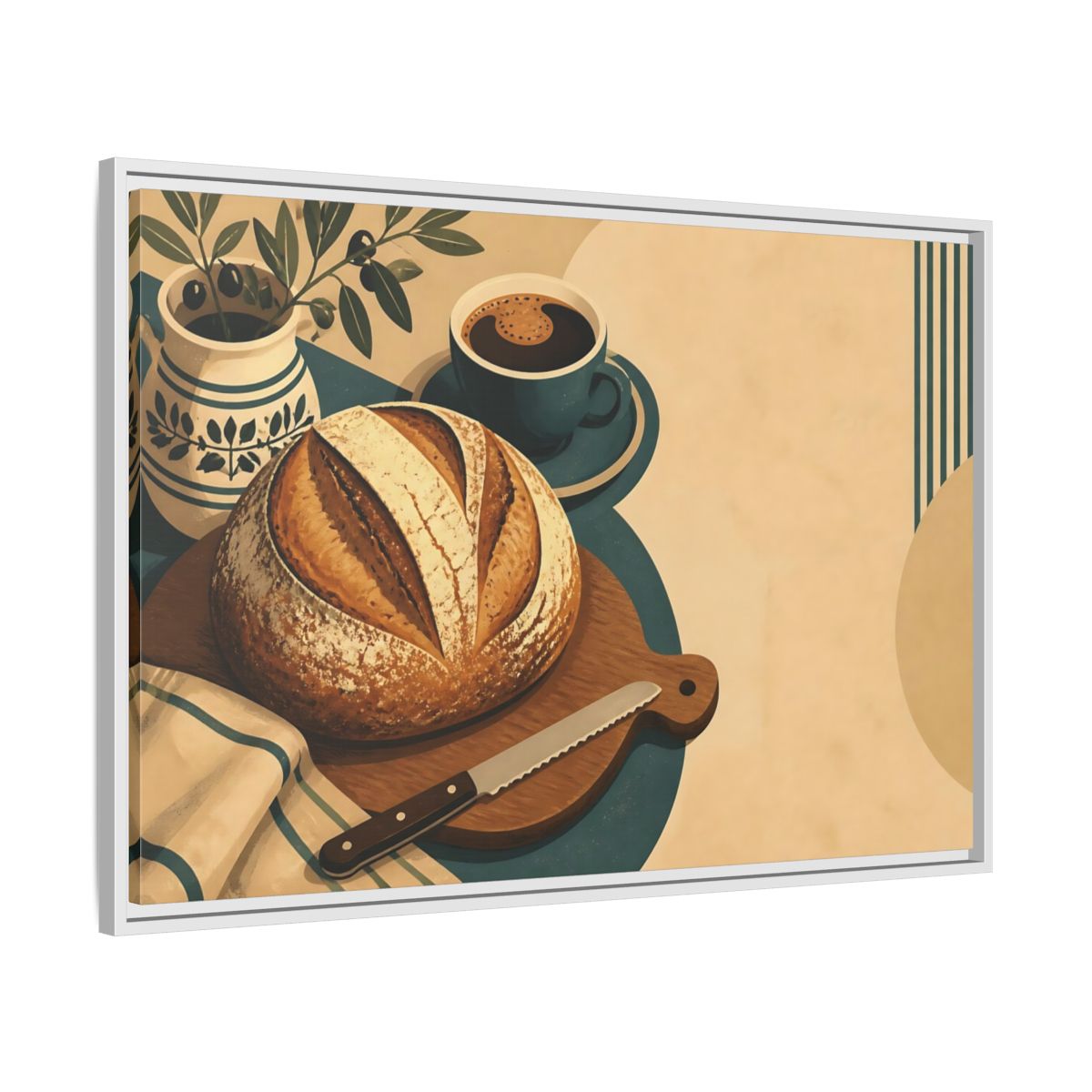 Side Mockup 9. Rustic Sourdough And Coffee shown as framed canvas print