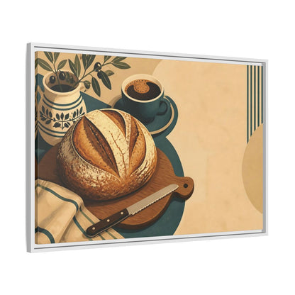 Side Mockup 9. Rustic Sourdough And Coffee shown as framed canvas print