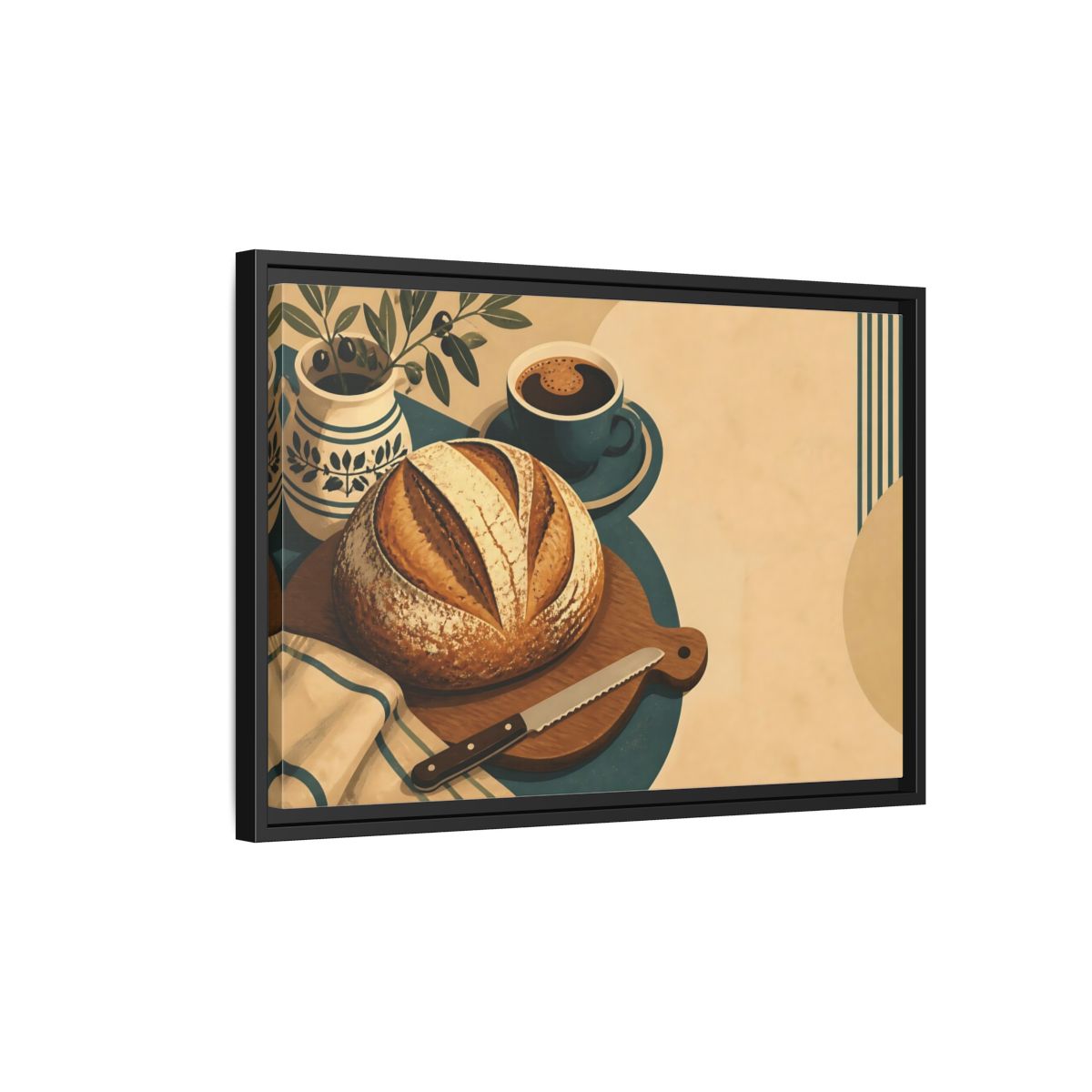 Side Mockup 3. Rustic Sourdough And Coffee shown as framed canvas print