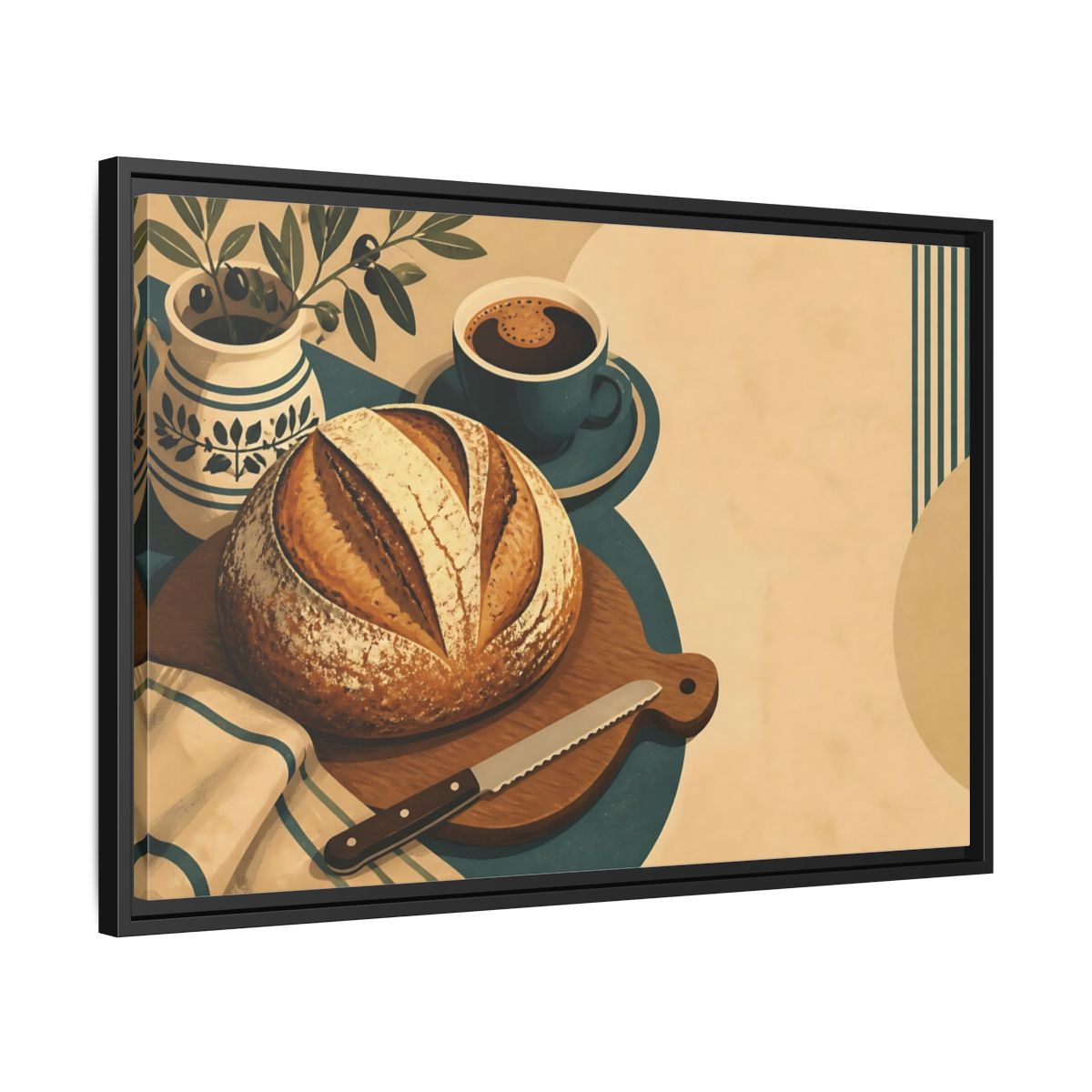 Side Mockup 14. Rustic Sourdough And Coffee shown as framed canvas print