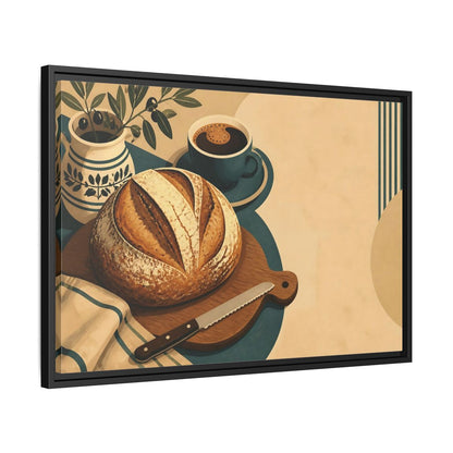 Side Mockup 14. Rustic Sourdough And Coffee shown as framed canvas print