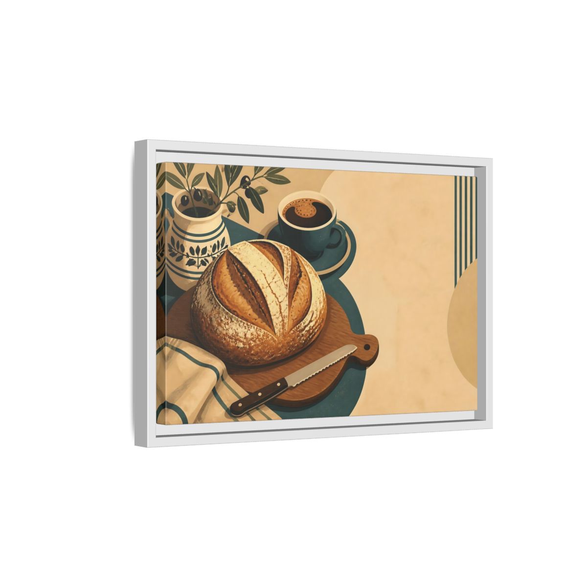 Side Mockup 4. Rustic Sourdough And Coffee shown as framed canvas print