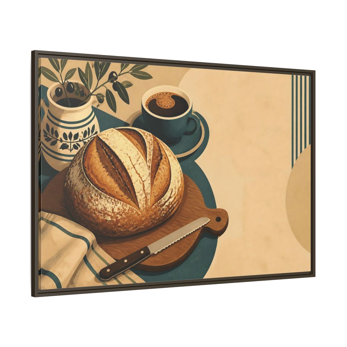 Side Mockup 8. Rustic Sourdough And Coffee shown as framed canvas print