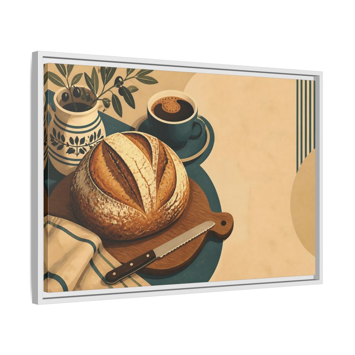 Side Mockup 10. Rustic Sourdough And Coffee shown as framed canvas print