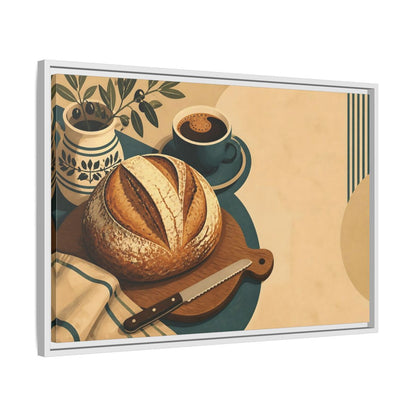 Side Mockup 10. Rustic Sourdough And Coffee shown as framed canvas print