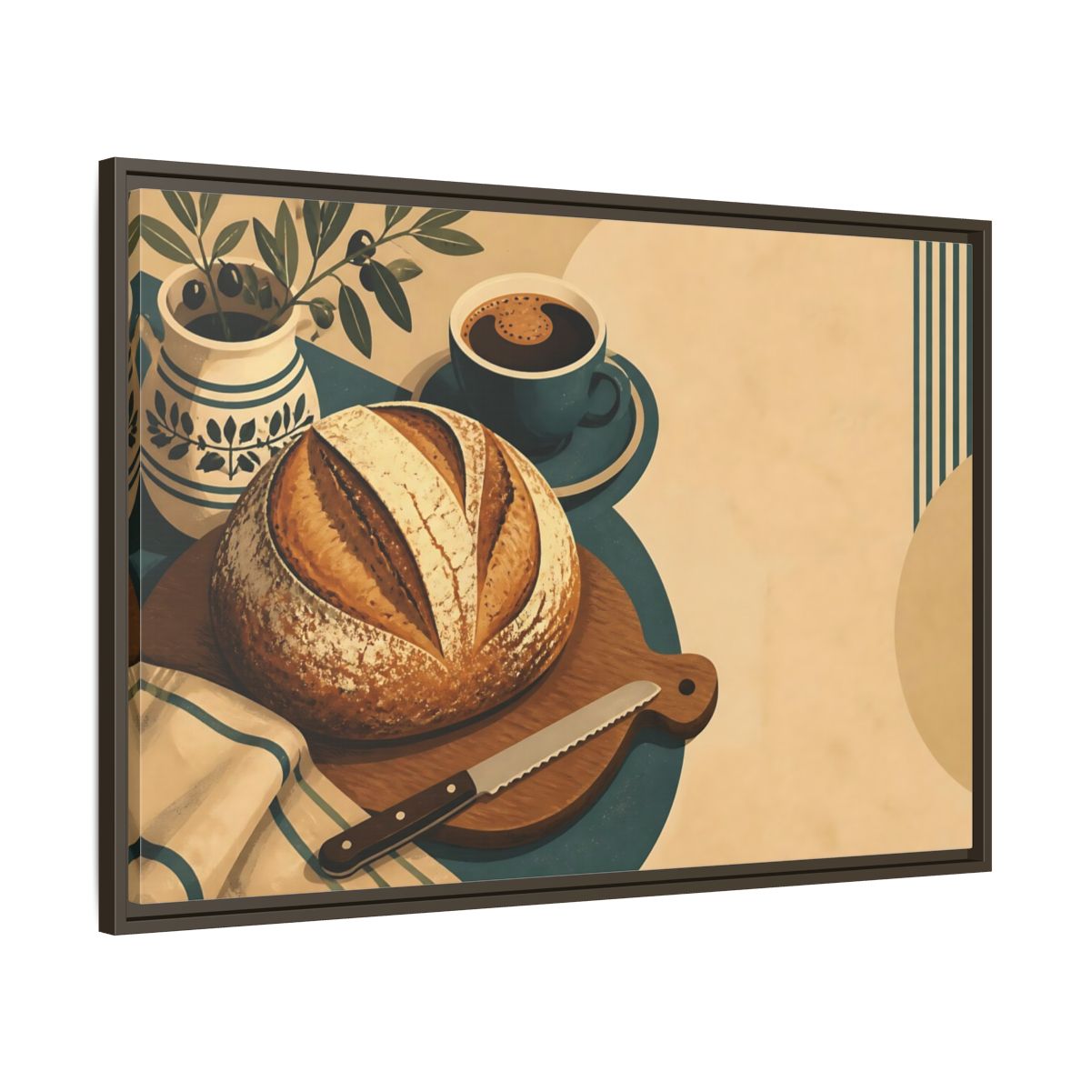 Main Mockup. Rustic Sourdough And Coffee shown as framed canvas print