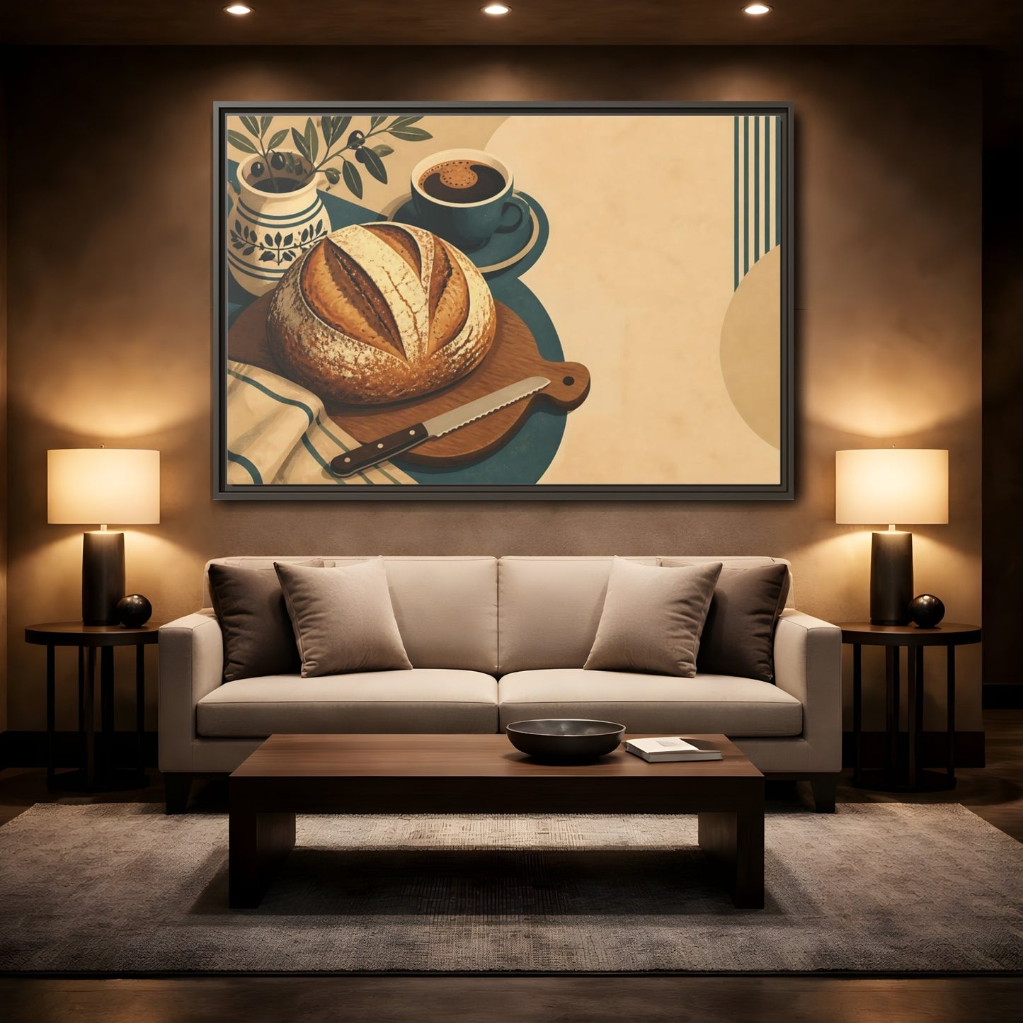 Mockup 2. Rustic Sourdough And Coffee shown as framed canvas print