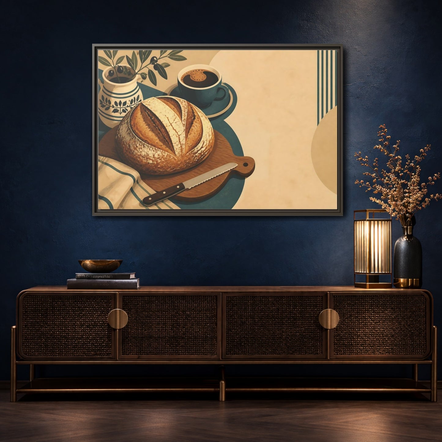 Mockup 4. Rustic Sourdough And Coffee shown as framed canvas print