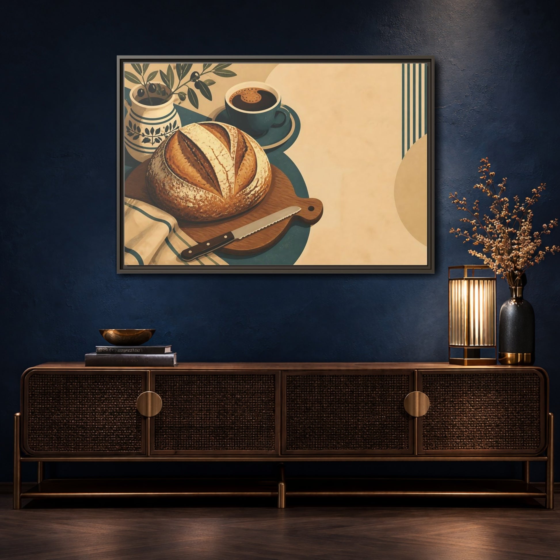 Mockup 4. Rustic Sourdough And Coffee shown as framed canvas print
