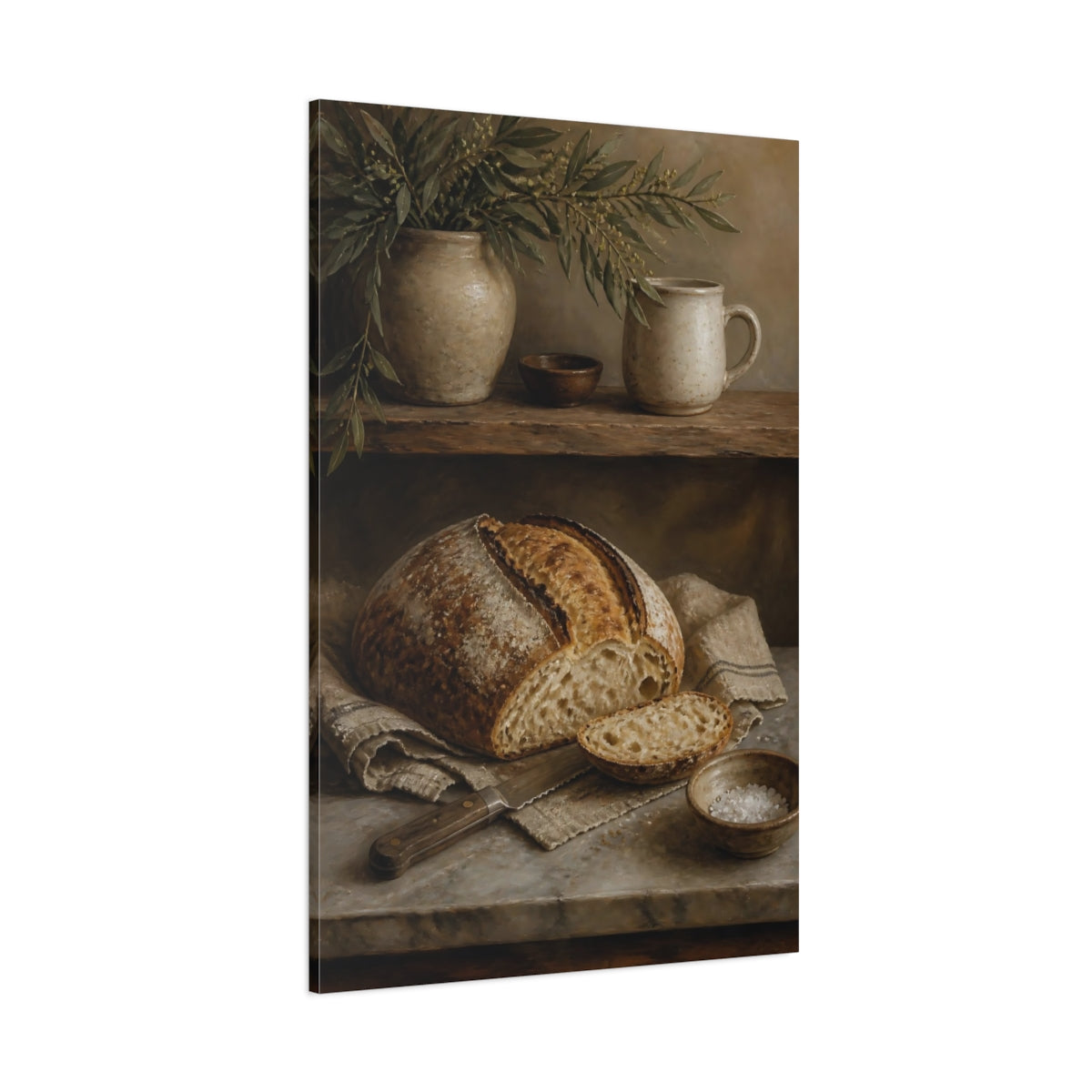 Side Mockup 1. Rustic Sourdough & Pottery shown as canvas print